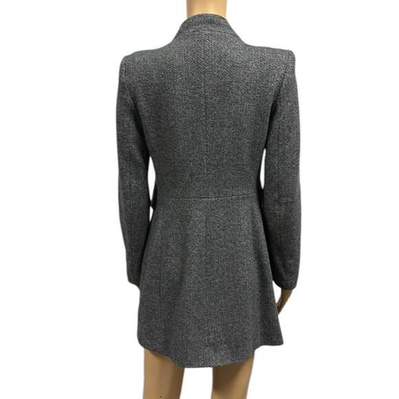 Zara Gray White Herringbone Single Snap Faux Pocket Mid Length PeaCoat Womens S - Picture 2 of 12
